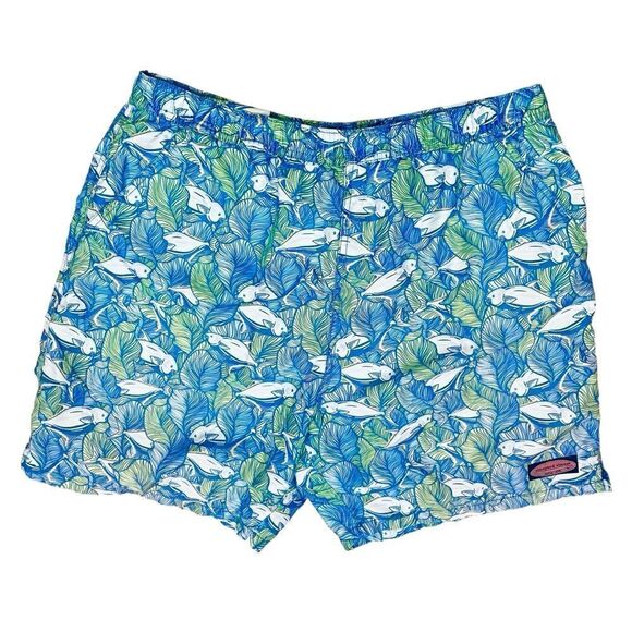 Vineyard Vines Blue Fish Print Swim Board Trunk Shorts Mens Sz L - Picture 1 of 9
